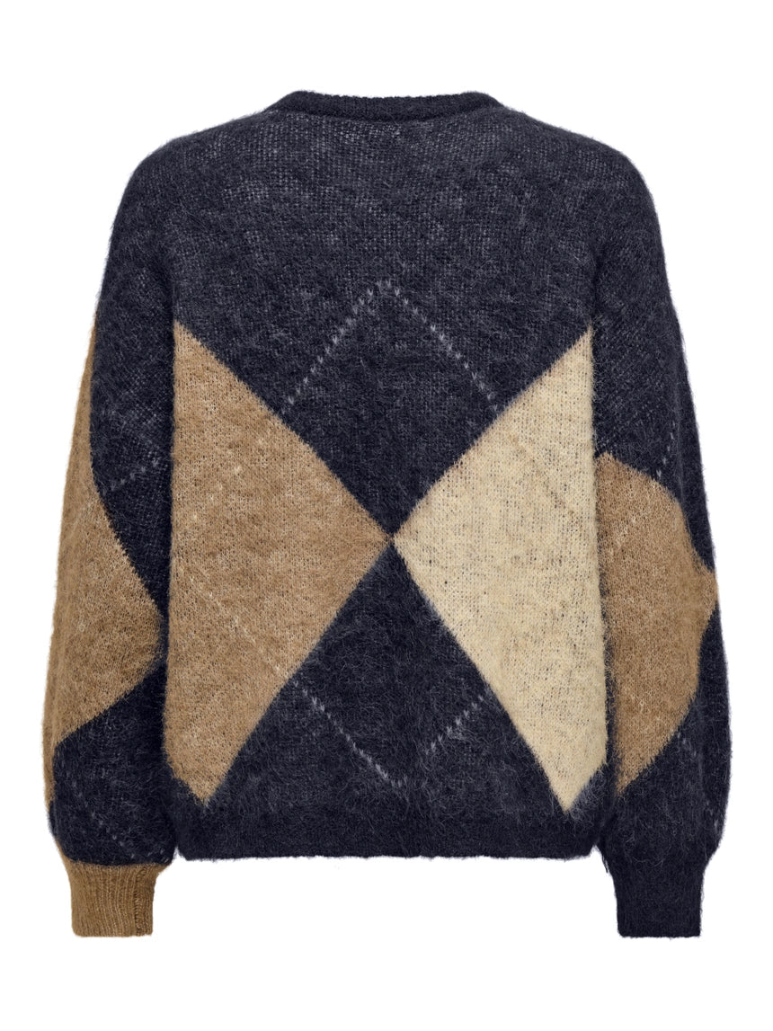 NOEME LIFE LS JQ O-NECK KNIT - Night Sky/ Cocoa Creme