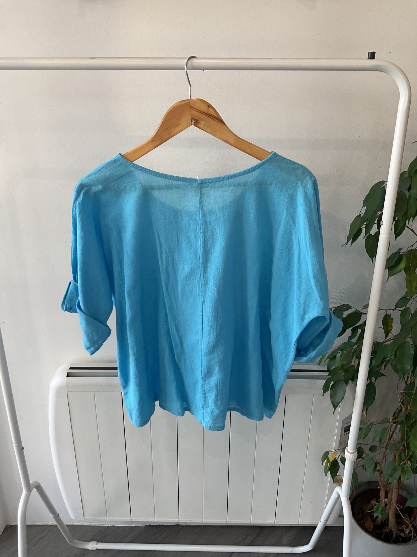 Linen Half Sleeve Top - Blue