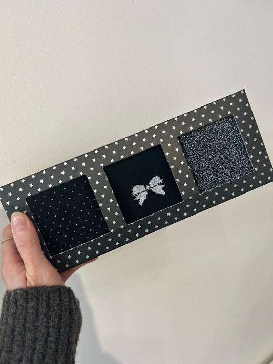 SYBIL 3 -PACK GLITTER SOCK BOX - Black/ Silver