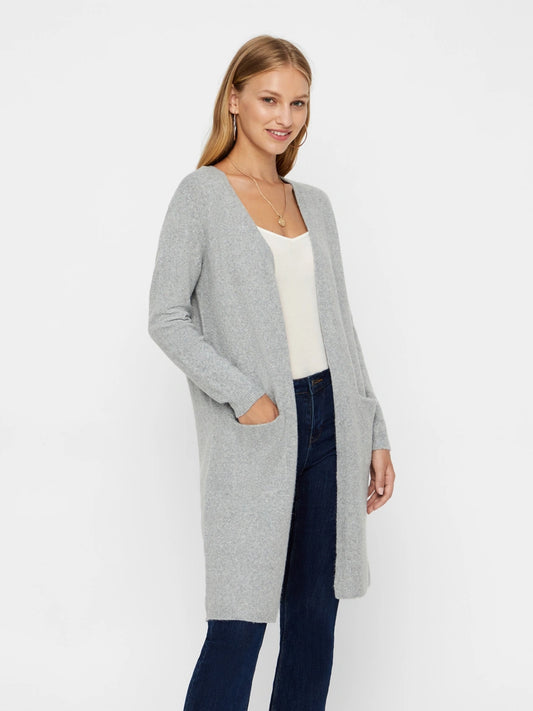 DOFFY LS LONG OPEN CARDIGAN - Light Grey Melange