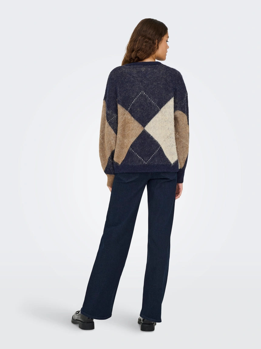 NOEME LIFE LS JQ O-NECK KNIT - Night Sky/ Cocoa Creme