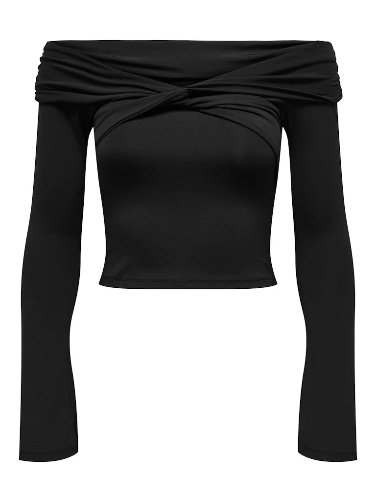 LEA LS TWIST OFF SHOULDER TOP - Black
