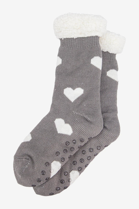 Slipper Socks - Grey Hearts