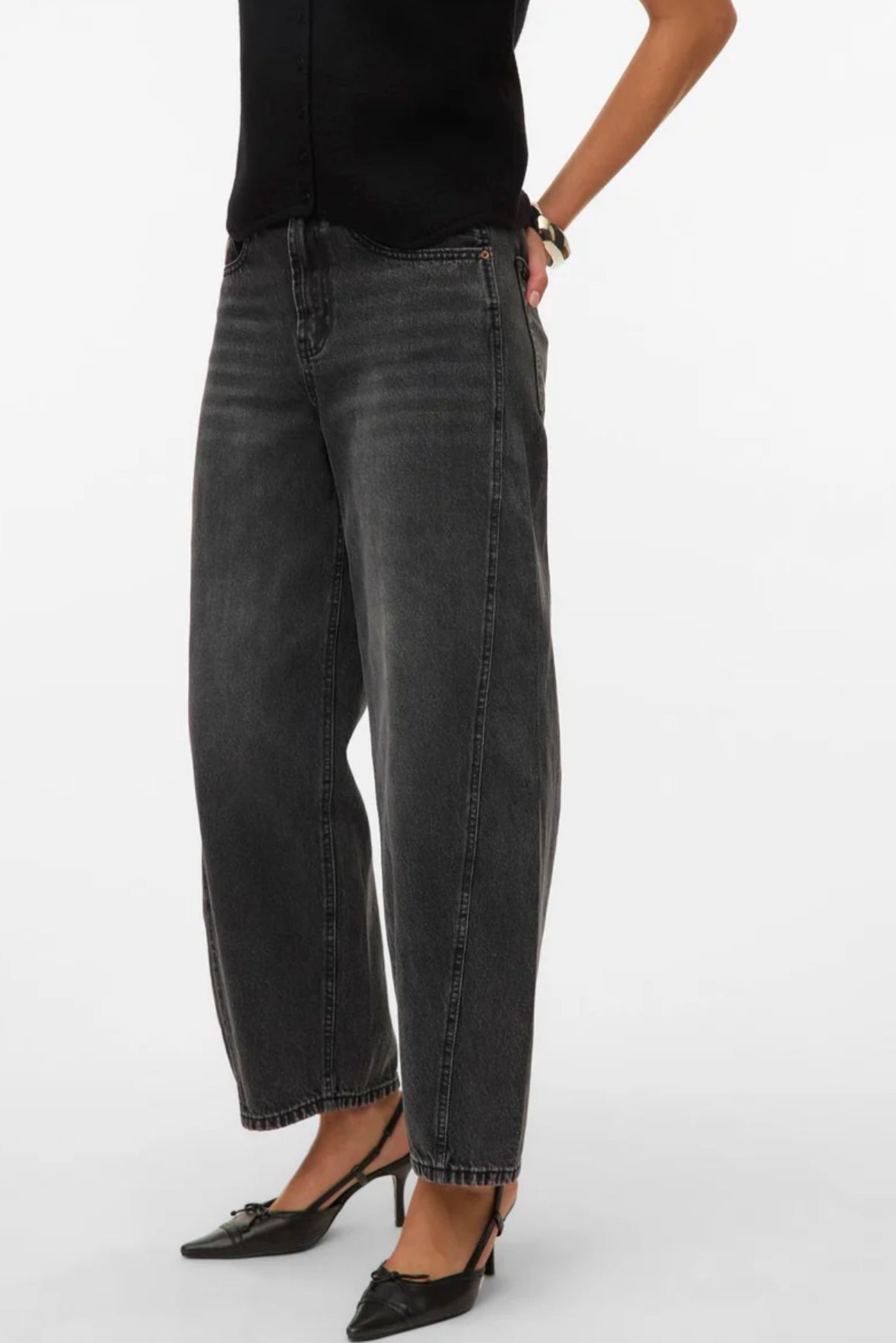 ZELDA HR BARREL DENIM JEANS - Black Denim