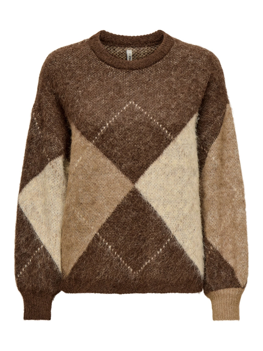 NOEME LIFE LS JQ O-NECK KNIT - Chestnut/ Cocoa Creme