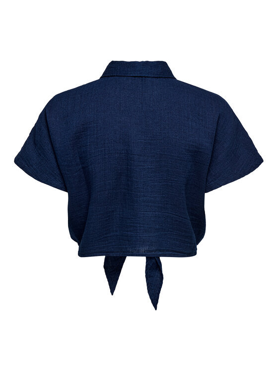 LEONI SEERSUCKER CAP KNOT SHIRT - Vintage Indigo