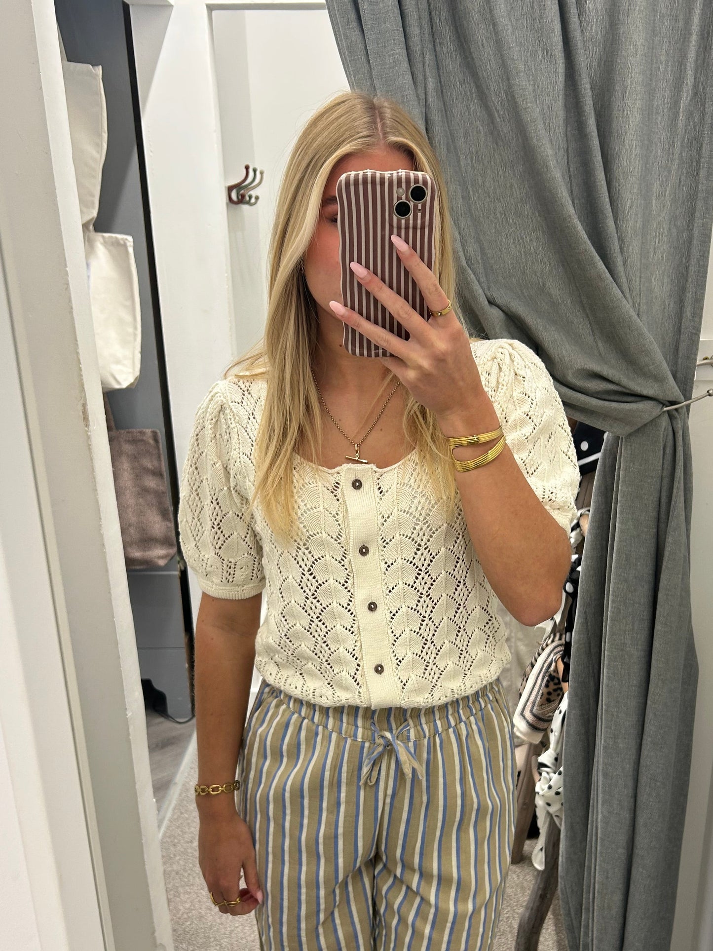 IHDAFFIE CROCHET BUTTON TOP - Birch
