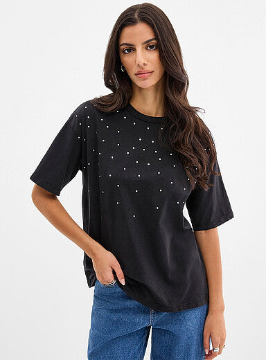 PEONIE SS TSHIRT - Black w/Gems