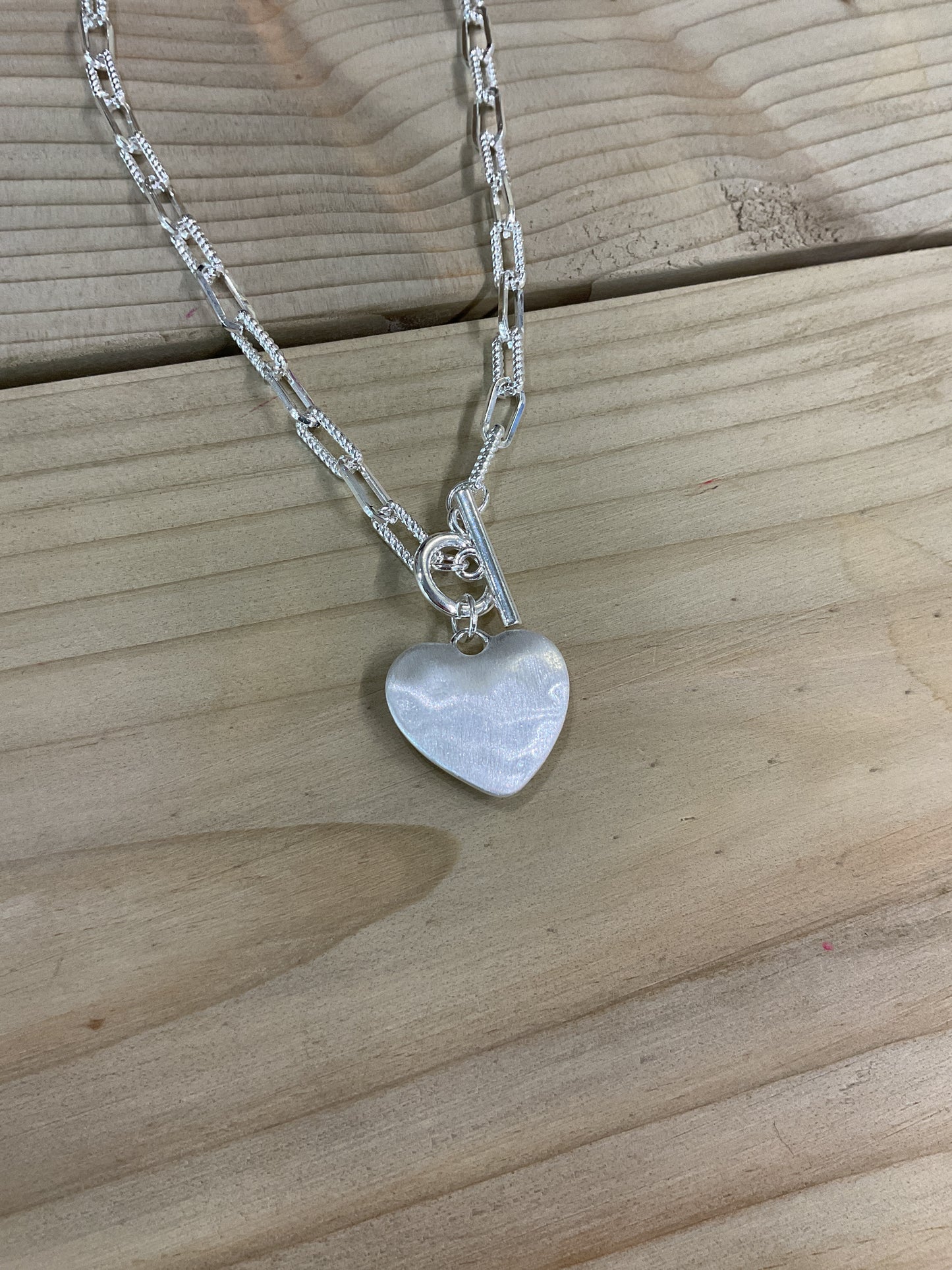 Heart Link Chain Necklace - Silver