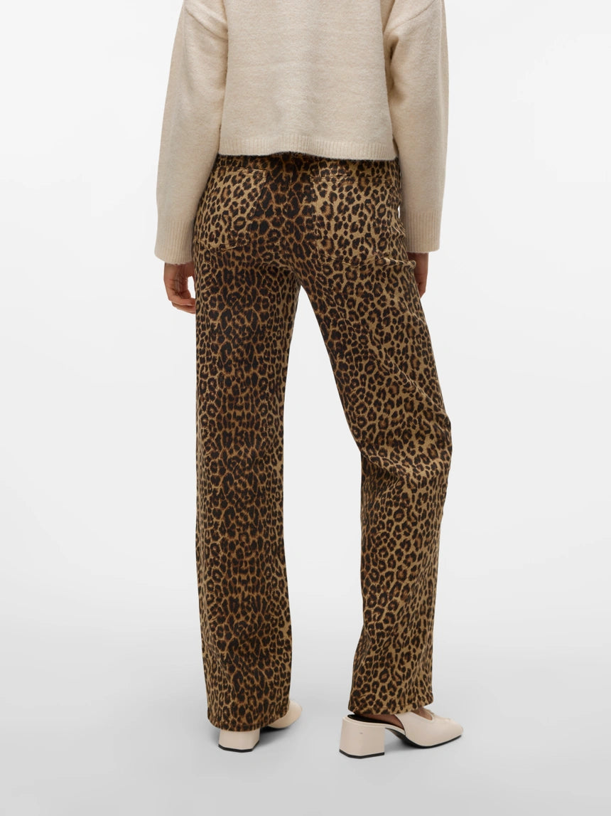 TESSA HR WIDE STRETCH AOP JEANS - Leopard