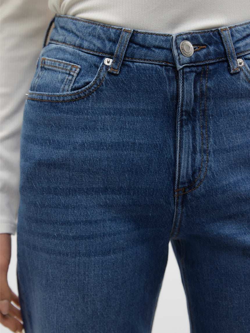 TESSA HR WIDE JEANS - Medium Blue Denim