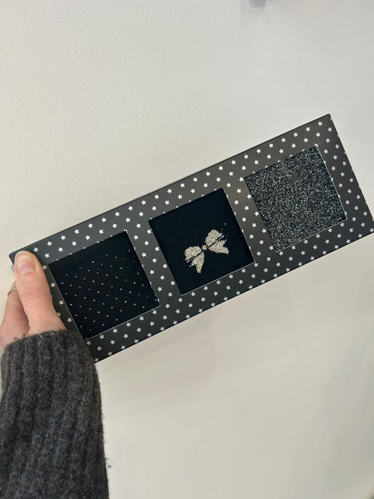 SYBIL 3 -PACK GLITTER SOCK BOX - Black/ Gold