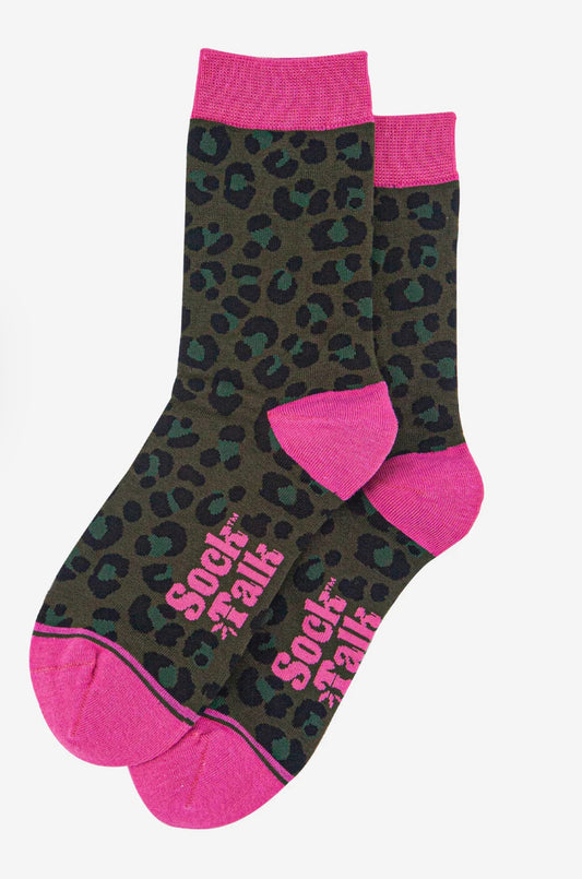 Bamboo Socks - Khaki Leopard Print