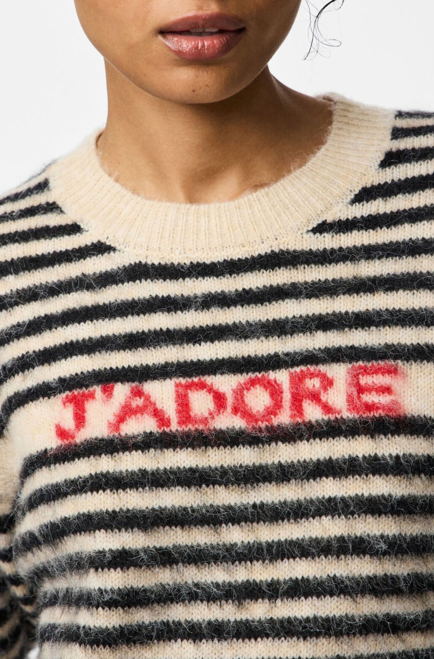 JADA LS O- NECK KNIT - Birch/Black
