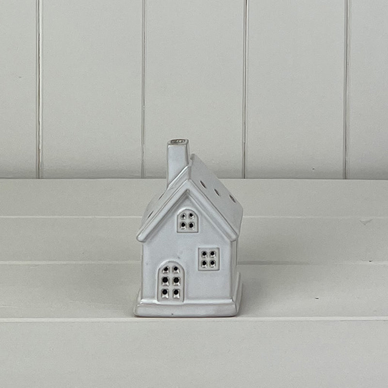 Ceramic House Ornament with LED - White