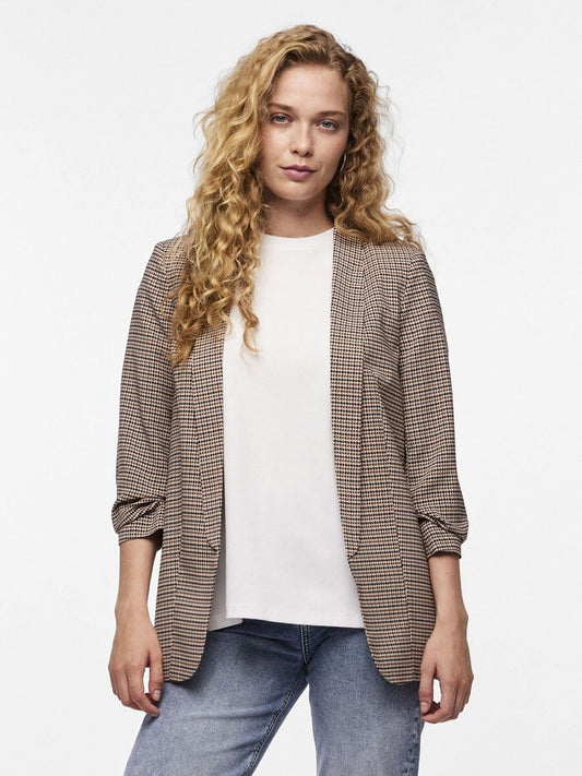 BOSELLA 3/4 PRINTED BLAZER - Silver Mink/Houndstooth