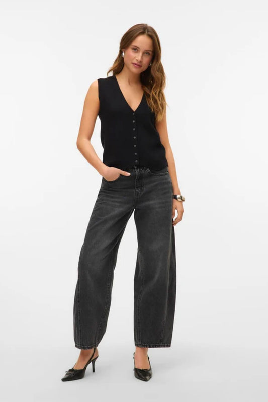 ZELDA HR BARREL DENIM JEANS - Black Denim