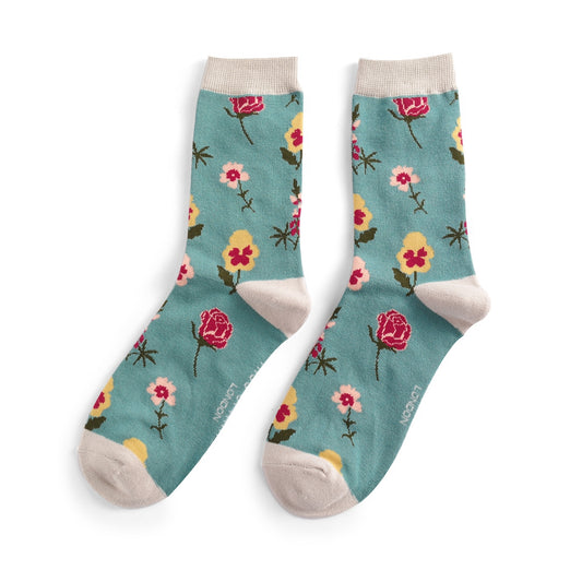 Bamboo Socks - Teal Flower