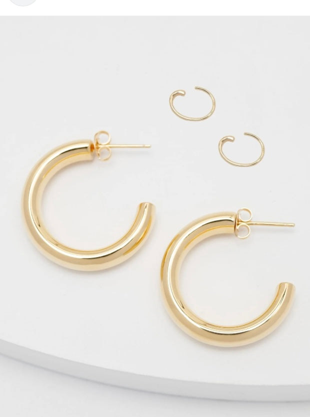 Medium Halo Hoop Earrings - Gold