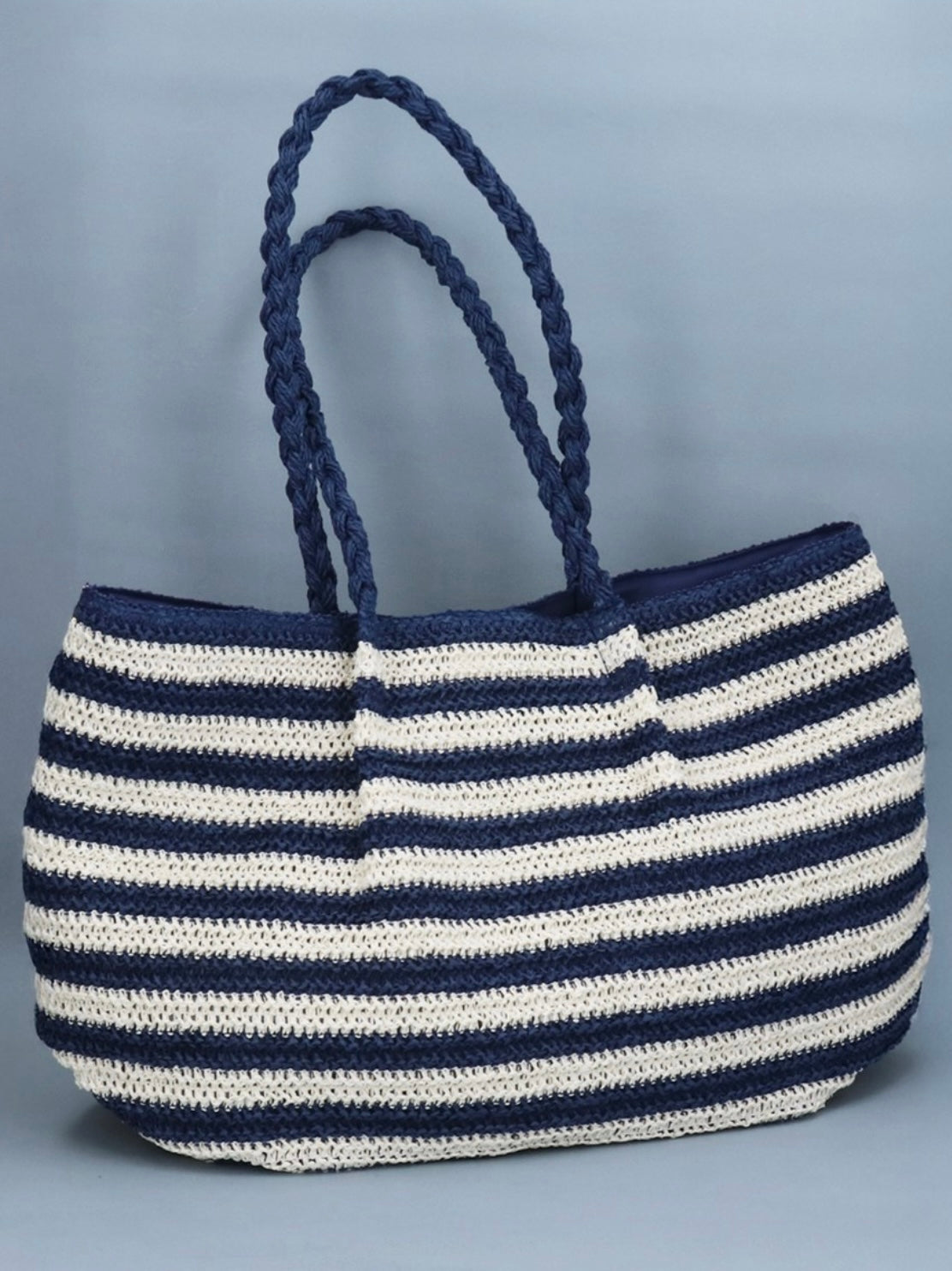 Crochet Oversized Shopper Bag - Navy & Cream