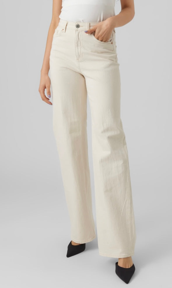 TESSA HR WIDE JEANS - Ecru