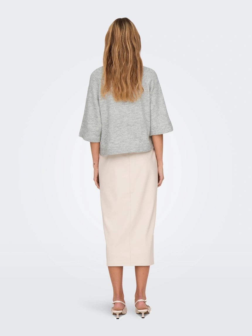 SIMONI 3/4 PULLOVER KNIT - Light Grey Melange