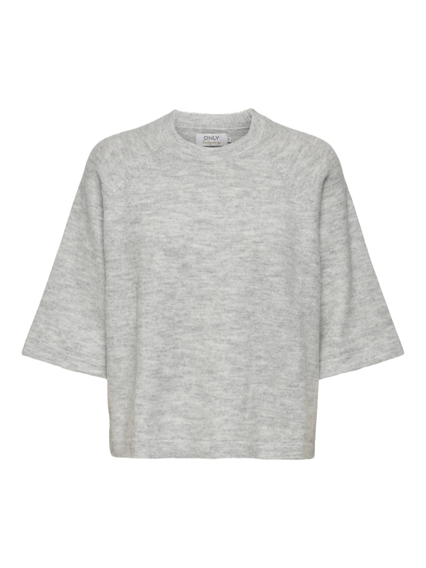 SIMONI 3/4 PULLOVER KNIT - Light Grey Melange