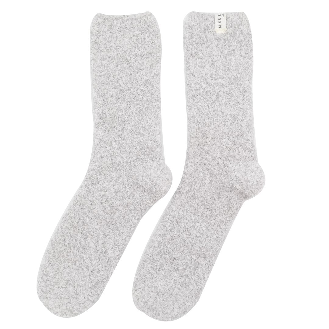 Fluffy Plain Socks - Silver Grey
