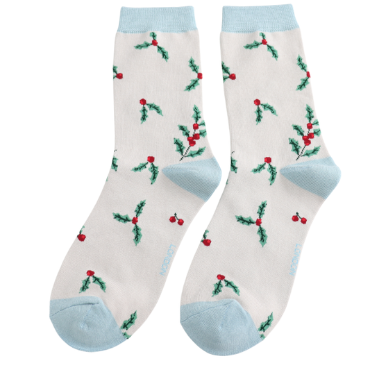 Bamboo Socks - Xmas Holly and Ivy