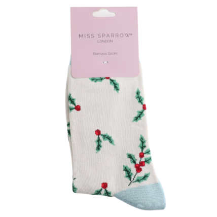 Bamboo Socks - Xmas Holly and Ivy