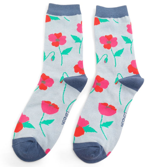 Bamboo Socks - Blue Poppy Flower