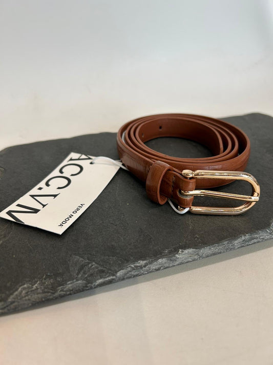 BECCA COATED BELT CROCO - Cognac/ Gold
