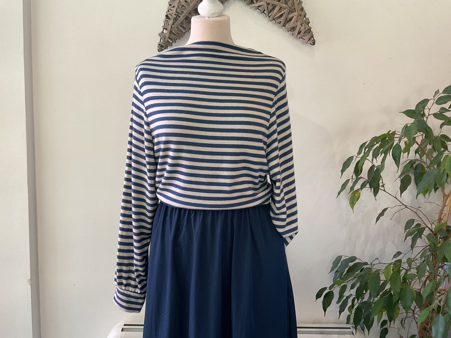 Soft stripe slash neck top - blues