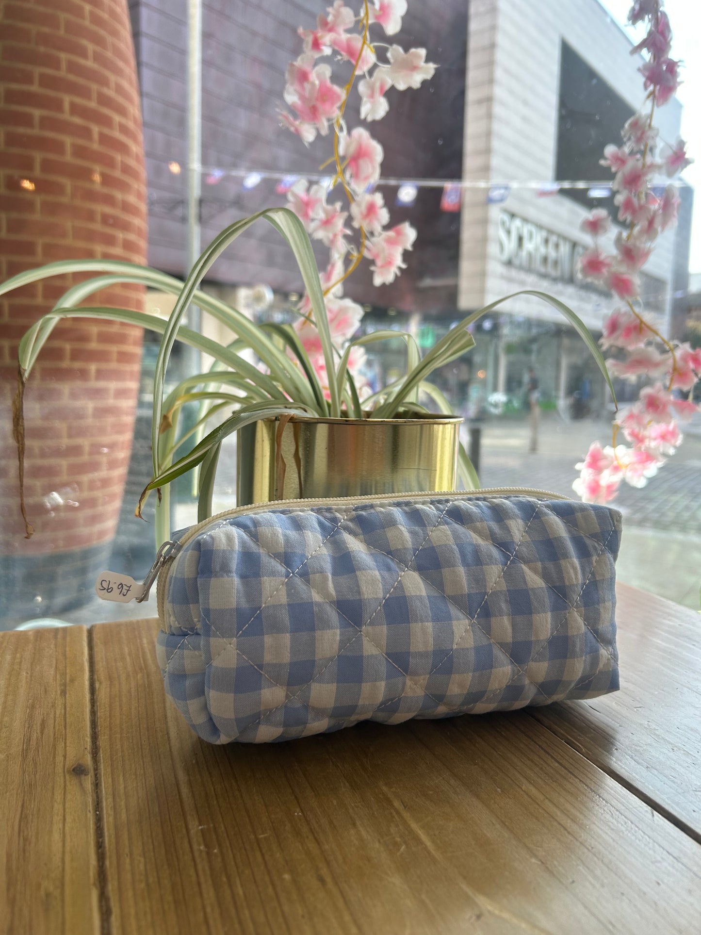Blue Gingham Wash Bag - Small