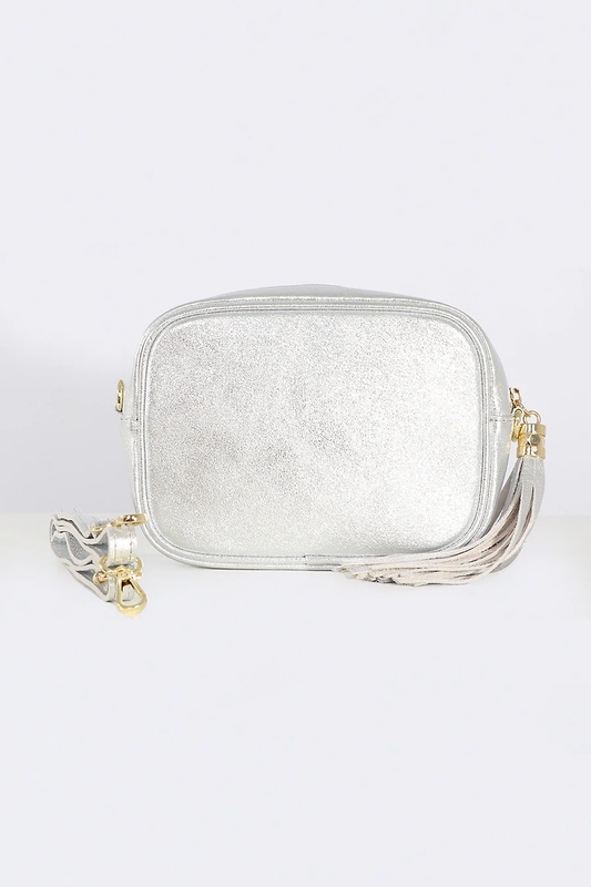 Metallic Silver Leather Tassle Bag