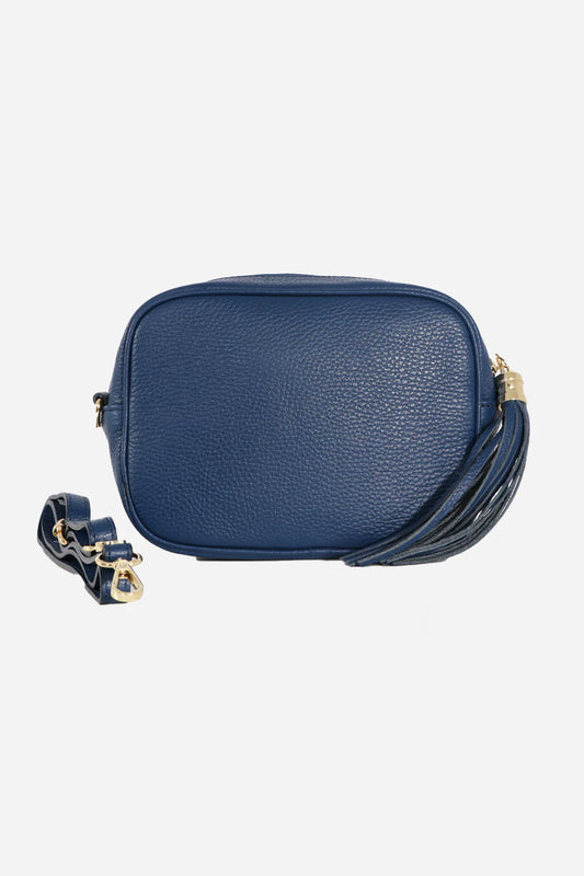 Navy Leather Tassle Bag