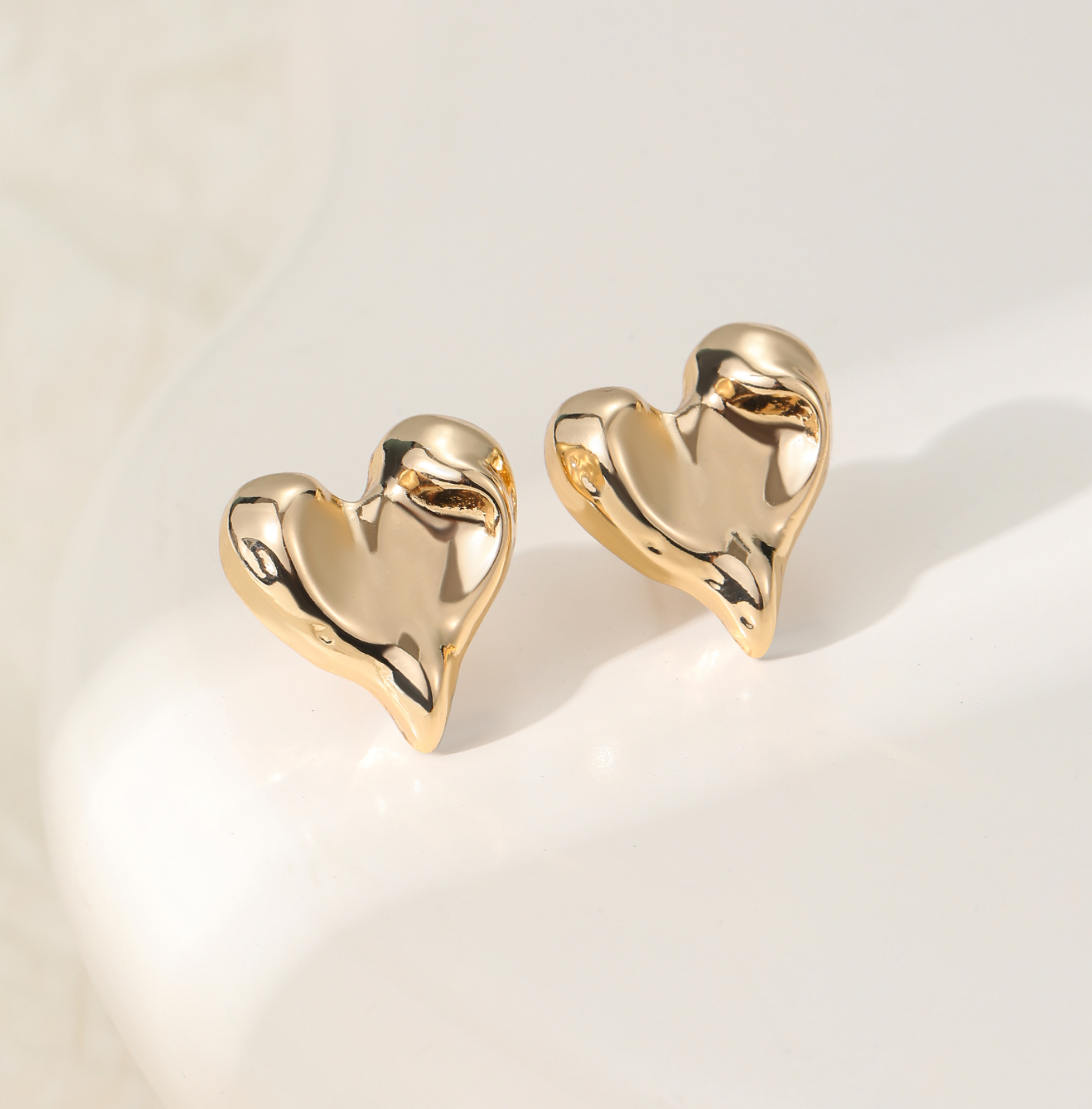 Uneven Heart Earrings - Gold
