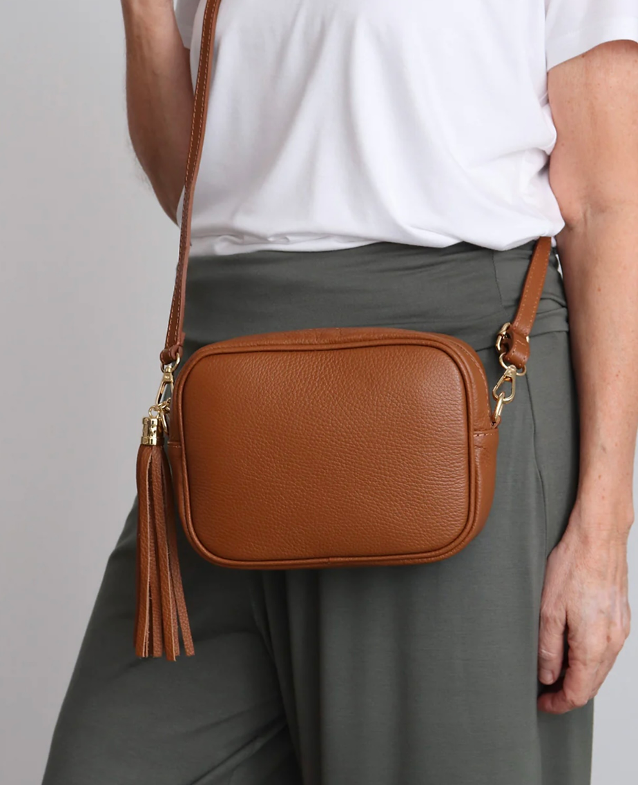Tan Leather Tassle Bag