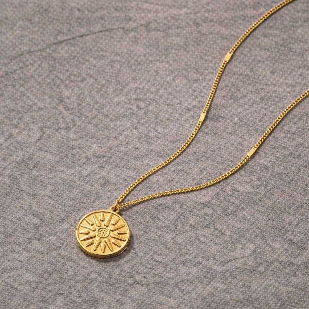 Tarnish Resistant Sun Coin Necklace