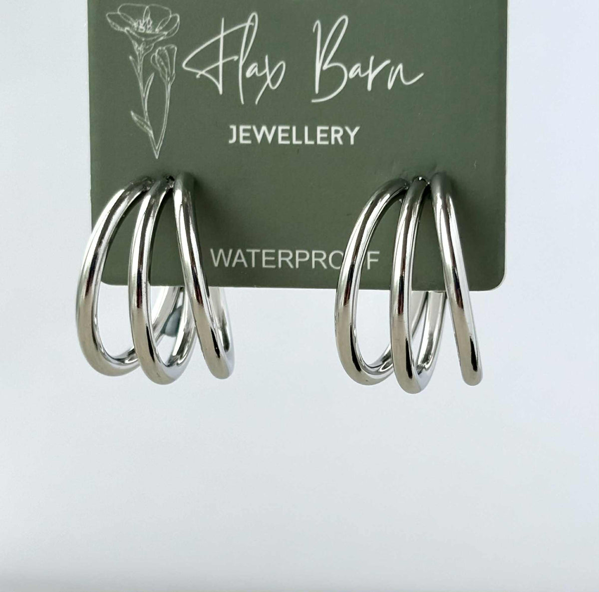 Tarnish Resistant Trio Hoop Studs: Silver