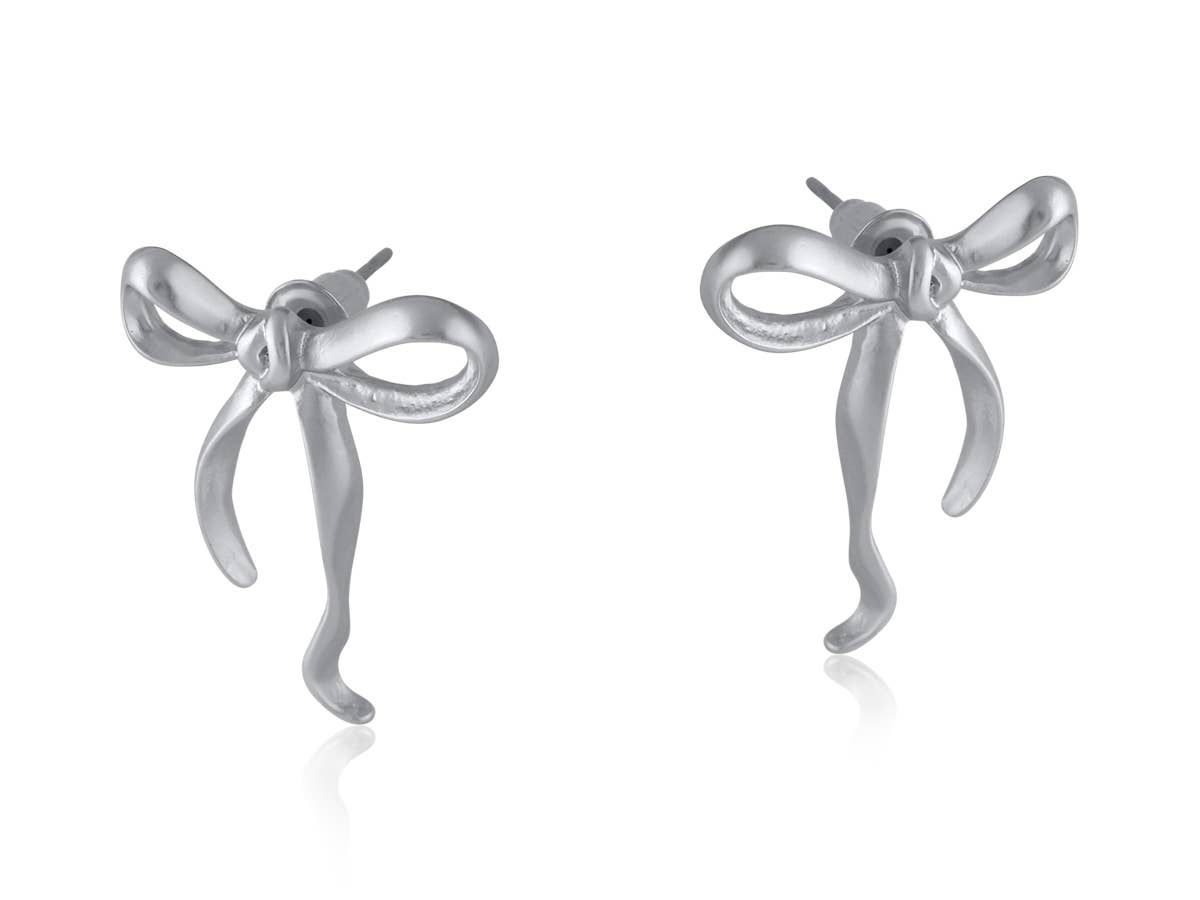 PALOMA BOW MATTE EARRINGS: MATTE SILVER