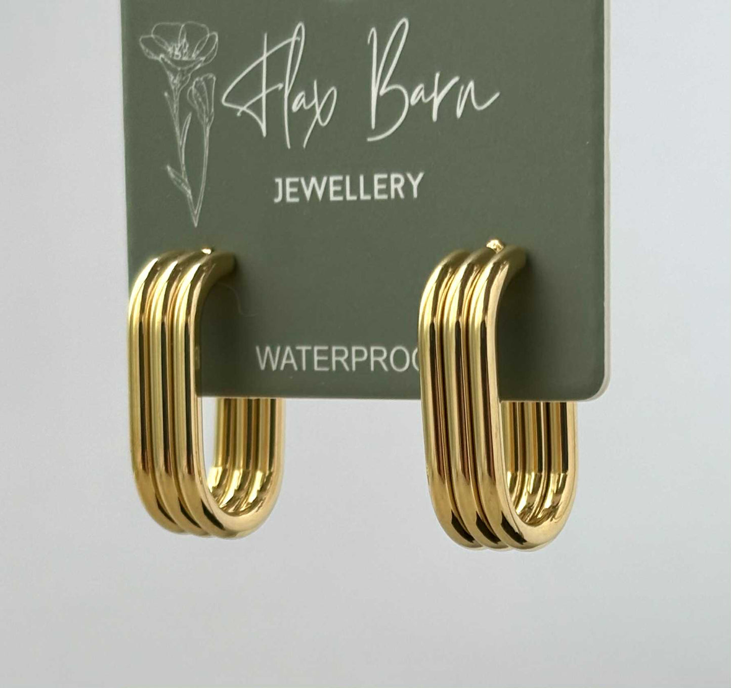 Tarnish Resistant Trio Elongated Hoop Studs: Gold