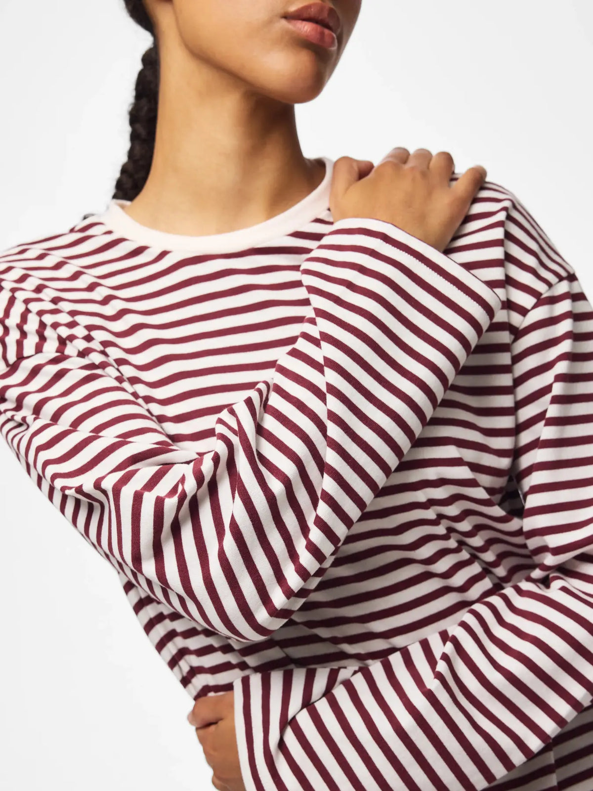 PCSADIE LS STRIPE TOP JRS- wine/white