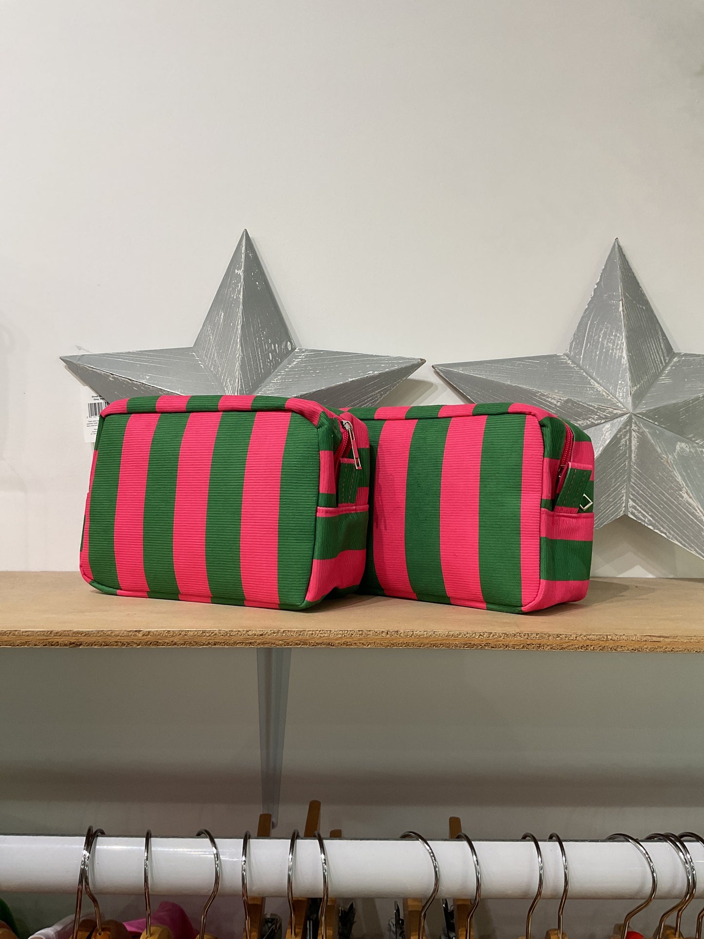 Stripe Wash Bag - Green / Pink