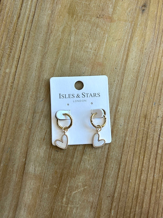 Pearlised Heart Hoop Earrings- Gold
