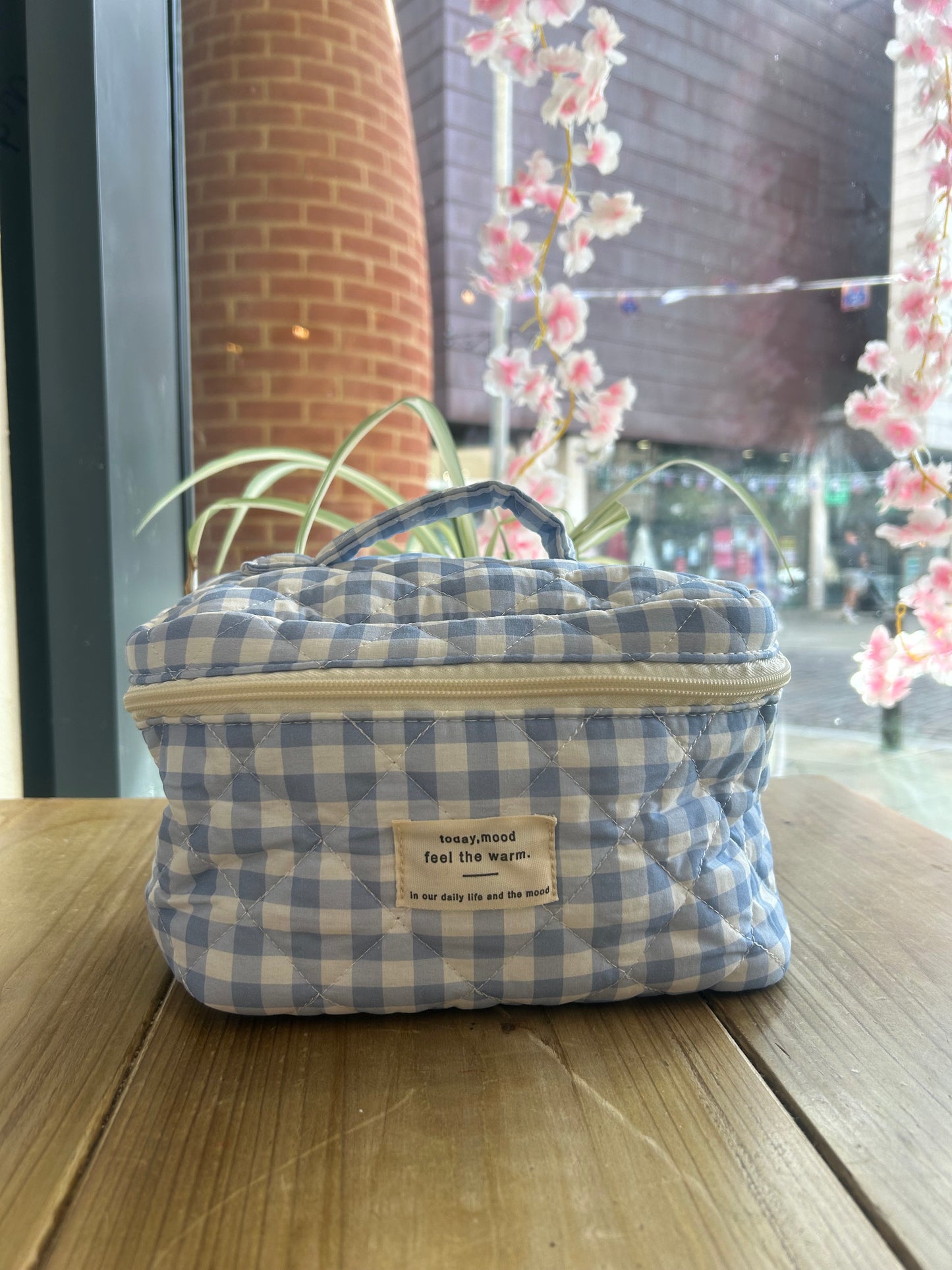Blue Gingham Wash Bag - Large