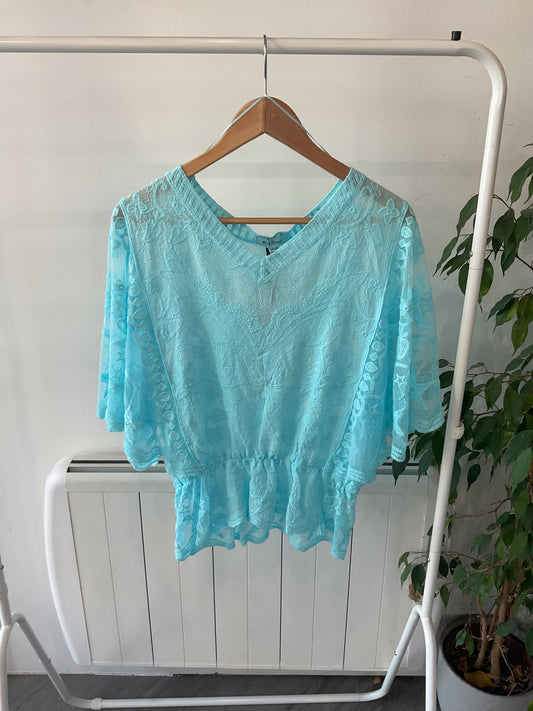 Butterfly Lace Top - Aqua