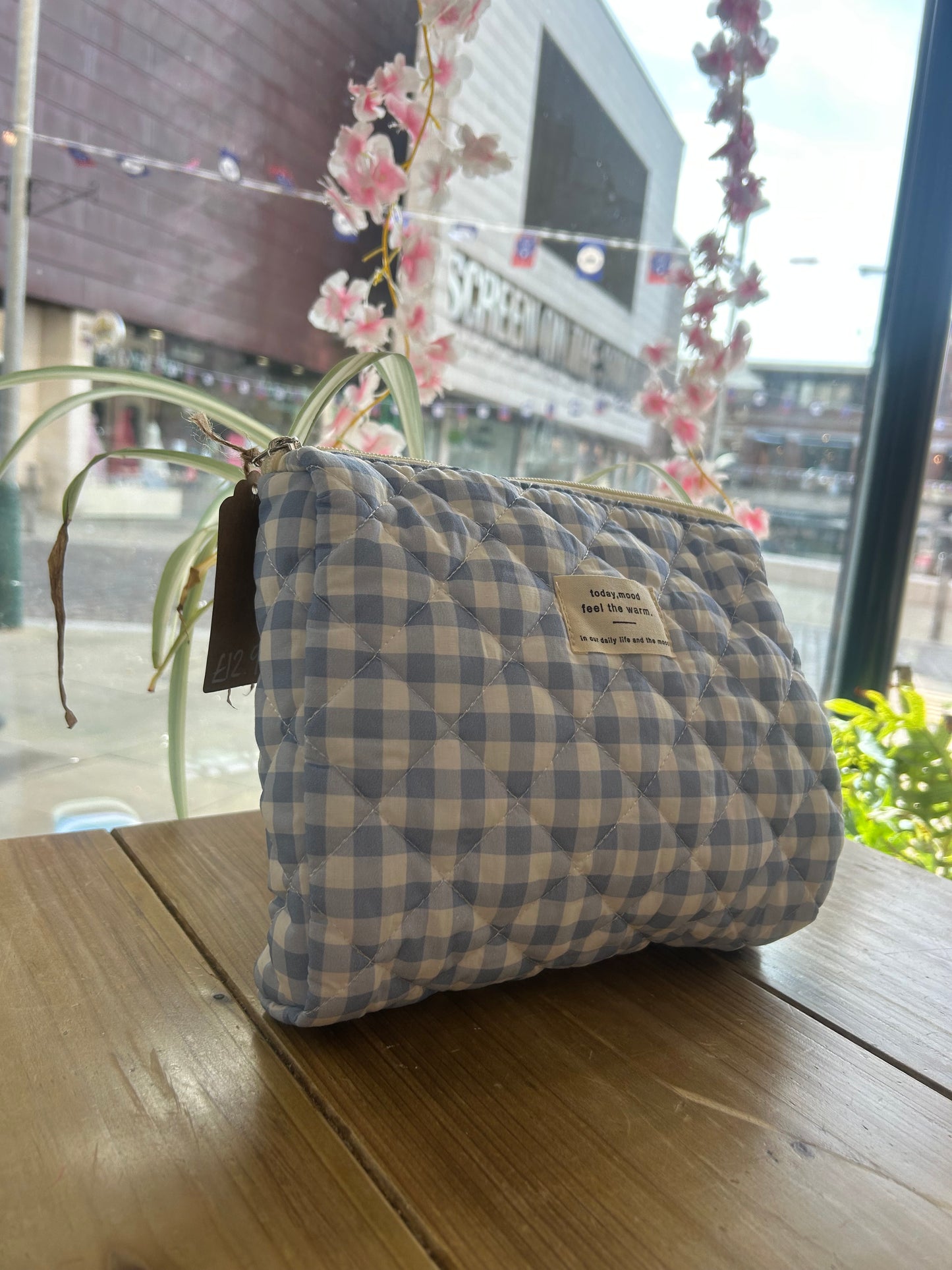 Blue Gingham Wash Bag - Medium