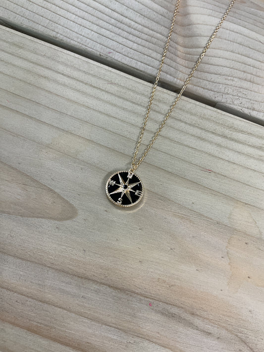 Compass gold and black necklace