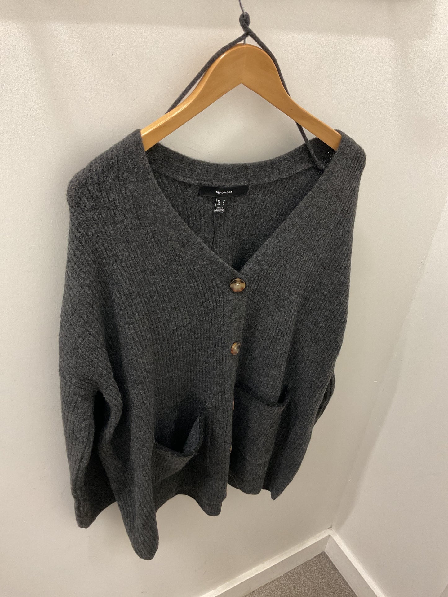 ZORA LS V-NECK OPEN CARDIGAN - Asphalt/Black